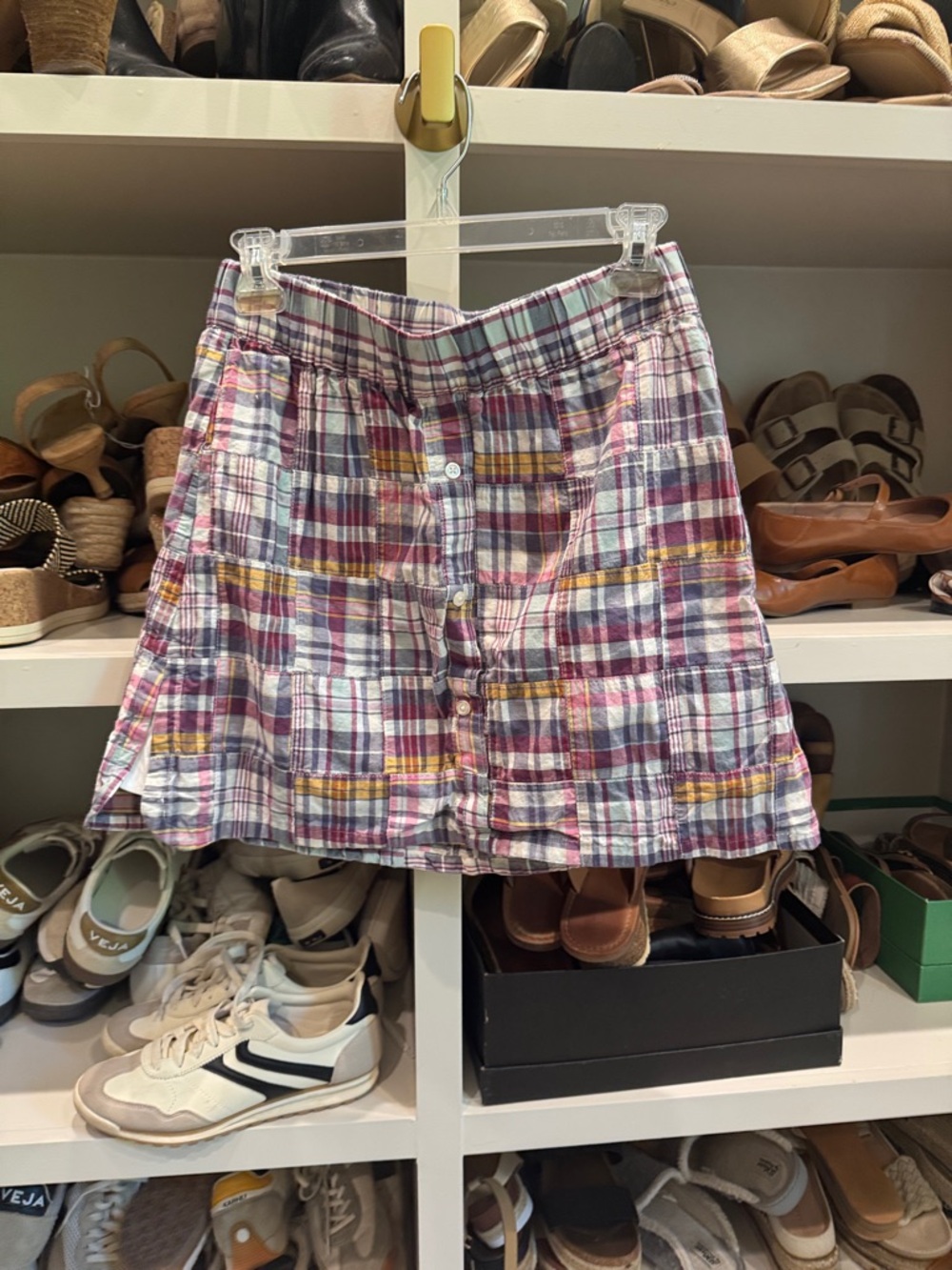 Tuckernuck madras Plaid faux Button-Front Cotton Mini Skirt - Pink Multi
